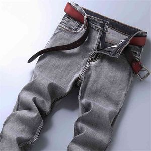 Classic Style Men's Grey Jeans Business Fashion Soft Stretch Denim Trousers Male Brand Fit Pants Black Blue 210716