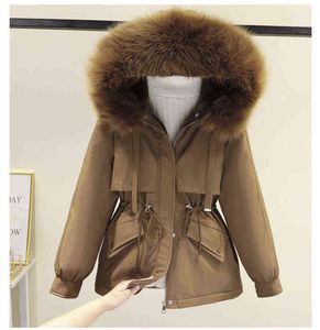 Imbottito in cotone Plus Size 2XL Giacca invernale in pelliccia di grandi dimensioni Giacca da donna in piumino con cappuccio Parka con cappuccio sottile allentato 211130