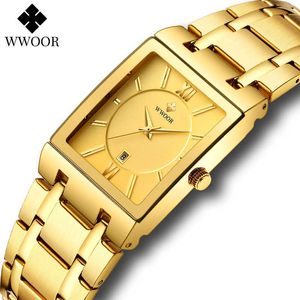 男性トップのブランドのファッション防水自動日付クォーツ腕時計マンRelogio Masculino 210527のwwoorの高級ゴールドのフルスチールの腕時計