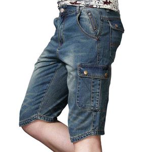 Summer Fashion Men's Denim Cargo Shorts Zippers Multi Big Pockets Straight Cotton Casual Jeans Shorts 2020 New Short Cargo Jeans G1209