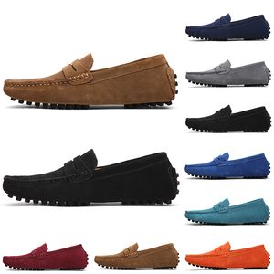 Discount Non-Brand men casual suede shoes black light blue red gray orange green brown mens slip on lazy Leather shoe