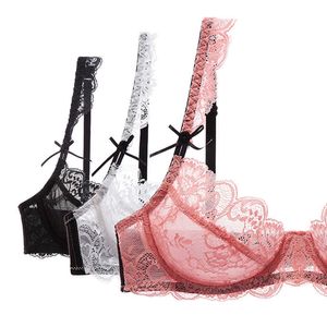 Plus Size D E Cup Lace Bra Top Female Lingerie Unlined Transparent Bras For Women Push Up Sexy Underwear Embroidery Brassiere 210623