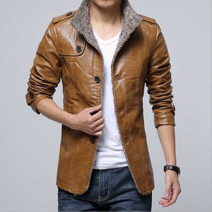 Winter Männer Dick Gepolsterte Plüsch Pu Leder Warme Jacken Mäntel Mann Motorrad Mode Casual Outwear Pelz Freece Mantel M-7XL 211009