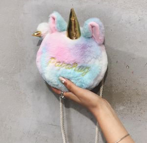 Flickor Unicorn Zipper Messenger Bag handväska mjuk tecknad söt Cross Body Kids Magic Kid Birthday Bags Boutique