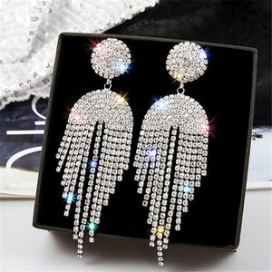 Long tofs kristall droppe örhängen för kvinnor bijoux geometriska fulla rhinestone örhängen uttalande smycken gåvor