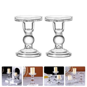 Candle Holders 2Pcs Crystal Clear Candlestick European Style Glass Stand Decor