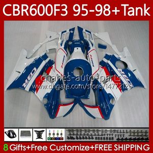 Bodys +Tank For HONDA CBR600 CBR 600 F3 FS CC 600F3 95-98 Bodywork 64No.16 600FS 600CC CBR600F3 95 96 97 98 CBR600-F3 White blue CBR600FS 1995 1996 1997 1998 Fairing Kit