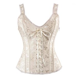 Bustiers Korsetter Kvinnor Korsett Bustier Lace Gothic Jacquard Shoulder Straps Tank Overbust Renaissance Gorset Top Push Up Holiday Party Club