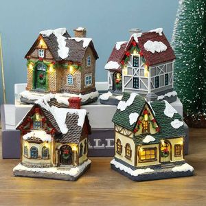 Christmas Decoration Led Luminous Hut Village House Building Resin Home Display Party Ornament Holiday Gift Home Decor Ornaments 211012