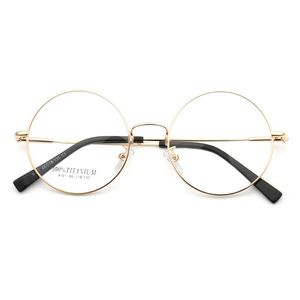 ファッションサングラスフレーム女性ラウンド眼鏡用メンズメタル眼鏡オーバーサイズのRxメガネフルリム軽量ゴールドアイウェア