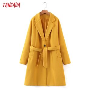 Tangada Women Winter Yellow Thick Woolen Coats with Slash Loose Long Sleeves Pocket Ladies Elegant OverCoat 2Z17 211018