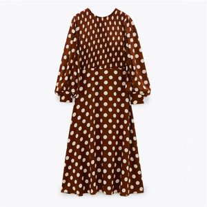 Autumn Red Polka Dot Print Midi Dress Women Vintage Long Sleeve Elastic Ruched es Woman Flared Hem Elegant 210519