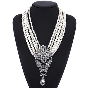 Łańcuchy moda wielowarstwowa imitacja Pearl Neckal dla kobiet luksusowe kryształowe wisiorki łańcuch biżuterii maxi oświadczenie Choker