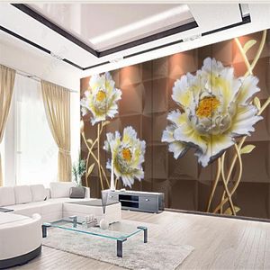 Dreidimensionale 3D-dreidimensionale einfache und elegante Pfingstrose-Blumen-Tapeten geprägte Hintergrundwand-dekorative Malerei