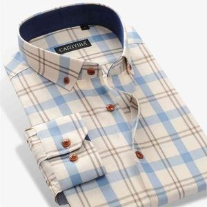 Mäns 100% bomull Långärmad Kontrast Plaid Checkered Shirt Pocket-mindre design Casual Standard-Fit Button Down Gingham T Shirts 210809