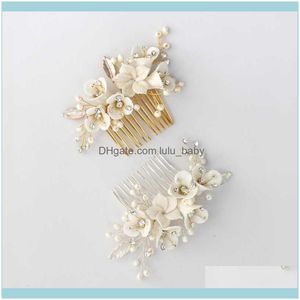 Jewelrygold Sier Color Porcelain Flower Bridal Small Comb Pearls Jewelry Handmade Women Wedding Prom Hair Piece Aessories Drop Delivery 2021