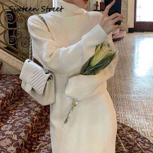 ウールマキシドレス女性冬のハイウエストハイカラーセータードレス高品質vestido Feminino韓国のファッション服G1214