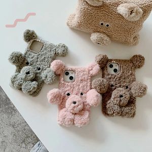 3D Bear Rabbit Hawine Hair Facts for iPhone 15 14 13 Pro Max 12 11 XR XS X 8 7 6 Plus Pling Diamond Fulfy Fur Girl Girl Soft Tpu Aye Aye Phone Cover جميل جميل