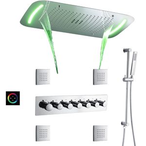 Chrome Polished Shower Mixer Set 71x43 Cm With LED Control Panel Thermostatic Bathroom Luxury Rainfall Concealed Shower System