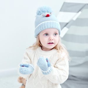 Ny Vinter Varm Baby Tecknad Plane Stickad Hat Mitten Set Barnbarn Ullboll Hattar Beanie Handskar Kids Hat + Handskar 2st / Set