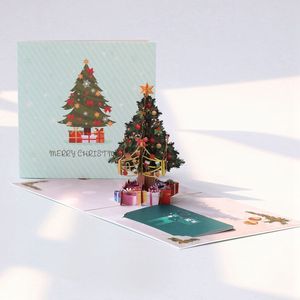 Julgran hälsningskort med kuvert hollow-out carving 3d popup stereo välsignelse kort xmas semester fest inbjudningar vykort