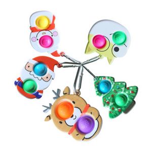 Ciondolo natalizio Push Bubble Decompression Toy Portachiavi con alce per bambini Giocattoli con dita di Babbo Natale