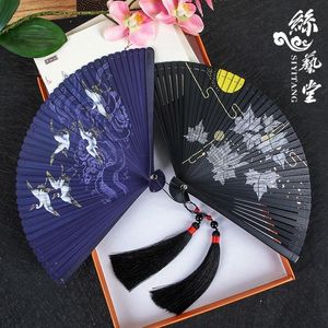 Elektrische fans Retro Stijl All Bamboe Vouwen Ventilator Chinese Japanse Handwerk Ambachtelijke Geschenken Woondecoratie Ornamenten Danshand