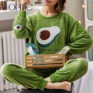 Pajamas Set Flannel Warm Homewear Women Winter Sleepwear Plush Pyjamas Girls Cartoon Nightgown Pijamas Mujer Home Suits Pjs 211215