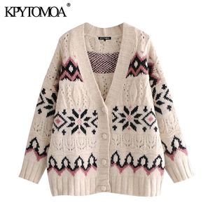 Mulheres moda coberta botões jacquard solto cabo-knit cardigan manga comprida feminina outerwear chique tops 210420