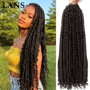 LANS Synthetic Crochet Braiding Hair 24" Pre-twisted Passion Twist Hair Extension Soft Natural Pre Looped Braids For Black Women LS01