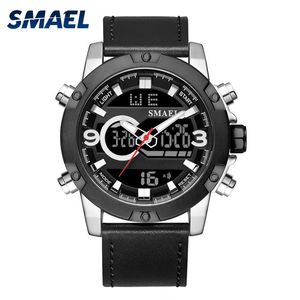 Smael Novo Esporte Relógios Impermeáveis ​​Genuíno Dual Display Quartz relógios de Pulso de Pulso de Dial Big Moda Cool Man 1320 Digital Relógio LED homens Q0524