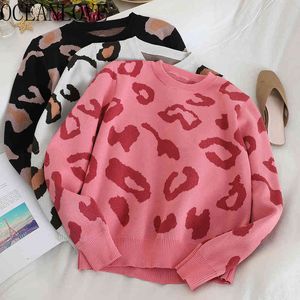 Leopard Women Sweaters Vinatge Sweet Fashion Autumn Winter Pullovers Korean Style Girls Sueter Mujer 17337 210415