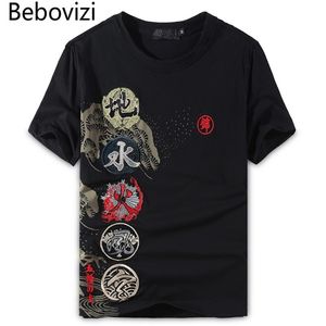Bebovizi Marka Moda Erkekler Siyah Tişörtleri Çin Tarzı Nakış T Shirt Streetwear Rahat Kısa Kollu Tops Tees Yüksek Kalite 210714