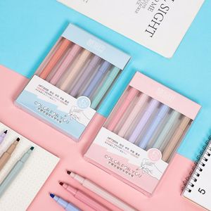Highlighters 6Pcs Set Soft Tip Highlighter Fresh Colors Fluorescent Marker Pen DIY Journal Writing Supplies Kawaii Japanese School Stationer
