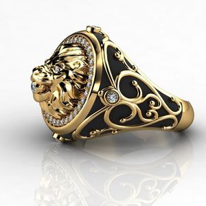 Luxury Gold Colors Lion Head Ringar för Kvinnor Vintage Hip Hop Punk Style Bländande CZ Stone Party Smycken Gift
