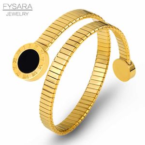 Fysara Personality Snake Spiral Upper Arm Armband Bangles Cuff Bracelets Roman Numeral Jewelry Stainless Steel Bracelets Women Q0720