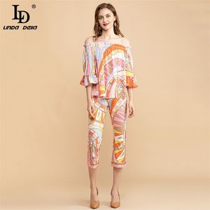 Summer Casual Holiday Imposta Camicia allentata manica corta a pipistrello da donna e pantaloni svasati slim 2 pezzi Tute 210522