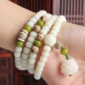 Weißer Perlen Rosenkranz großhandel-Perlen Stränge Weiße Jade Bodhi Hand String Armband Rosenkranz Buddhistische Perlen Lotus Anhänger Literaturschmuck Geschenke für Liebhaber oder Freunde