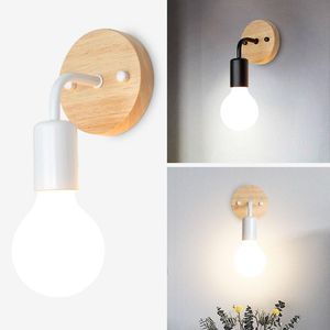 Wall Lamp Nordic White/Black Color Led Light For Bed Room Wooden Base Sconce Living RoomWall