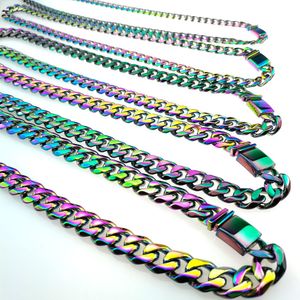 Collana in acciaio inossidabile 316L color arcobaleno hip hop cubano Miami Curb Chain per uomo donna