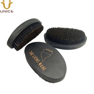 Pincéis de onda de cabelo MOQ 100 peças OEM logotipo personalizado preto fosco premium cabo curvo com cerdas de javali escova de lavagem masculina