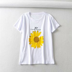 Women Casual White Summer Cotton Tshirts Female Fashion Flower Print Short Sleeve Black Couple T-Shirt Tops mujer camisetas 210421