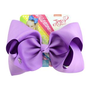2021 8 дюймов Jojo Siwa Hair Bow сплошной цвет с зажимами PaperCard Metal Logo Girls Giant Rainbow Chinestone Аксессуары для волос Hairpin Fairband