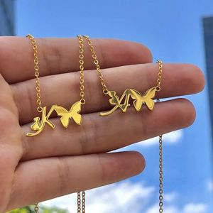 Pendant Necklaces Initial Necklace With Butterfly For Women Stainless Steel Gold A-Z Letters Femme Friend Jewelry BFF Gift