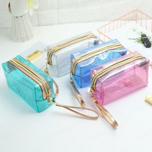 Sacos cosméticos transparentes impermeáveis ​​do laser de PVC Sacos portáteis do toalete do portátil Bag do zíper da grande capacidade