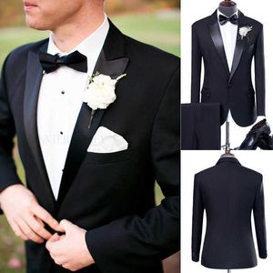 2020 Бренд черный мужские костюмы классический жених свадебный костюм 2 шт. Набор формальный выпускной ужин Blazer платье смокинг тонкая подходящая куртка брюки х0909