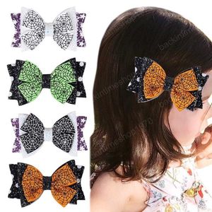 Baby Hair Clip Accessories Bow Happy Halloween Child Barrette Spider Web Print Girl Ins Ribbon Grosgrain