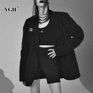 Blazer patchwork nero per donna con cerniera a maniche lunghe con intaglio Blazer minimalista casual Abbigliamento moda femminile 210531