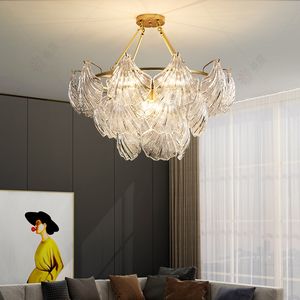 Luxury Shell Crystal Chandelier LED Light American Modern Glass Taklampor Fixtur Restaurang Mats vardagsrum Hängande lampor 3 Vitt ljus Dimbar