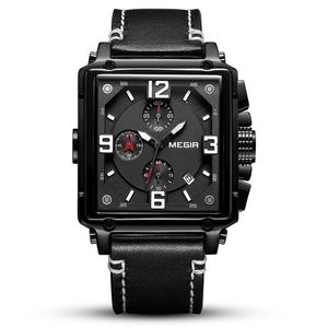 Megir 2061 Мужская аналоговая армия Военные часы Хронограф Световые Кварцевые Часы с модами Кожаный ремешок для спортивных деловых работ